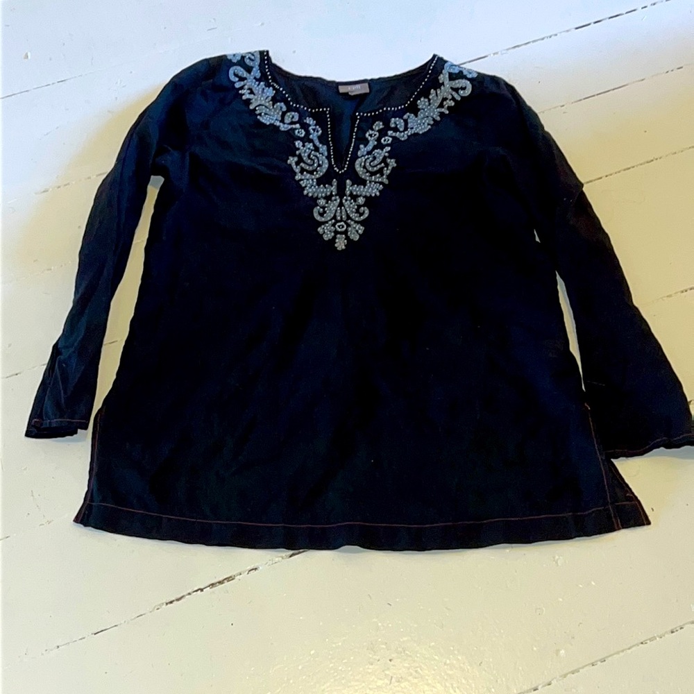 J Jill embroidered black beaded tunic petite small (4-6)